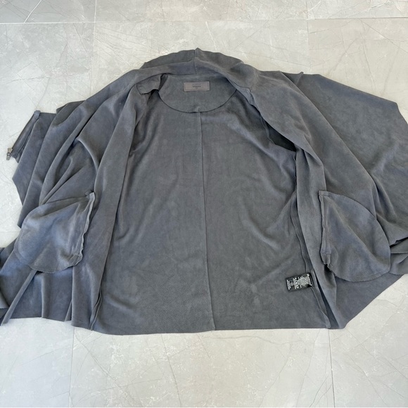 BLANK NYC Gray Faux Suede Leather Asymmetric Shoulder Zipper Draped Jacket Sz M - Picture 13 of 16